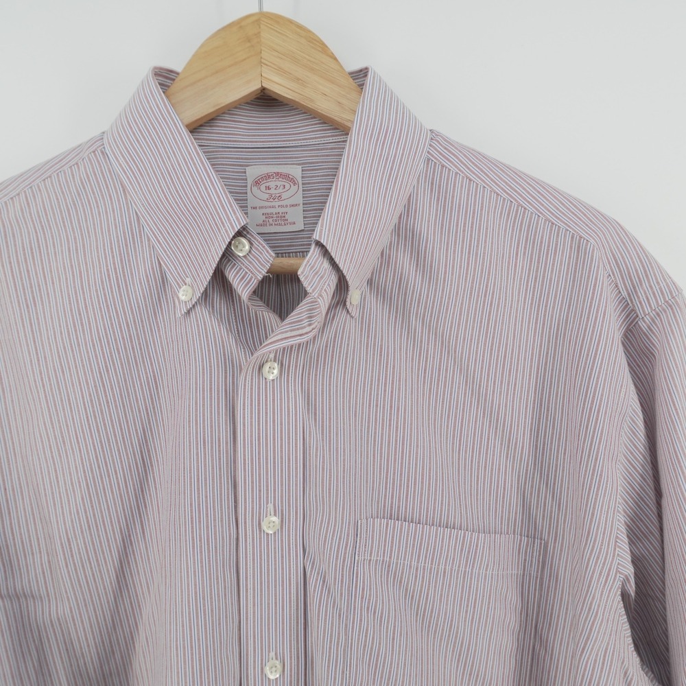 Brooks Brothers Shirt Mens 16 2/3 Red Blue Striped 346 Non-Iron Regular Fit
